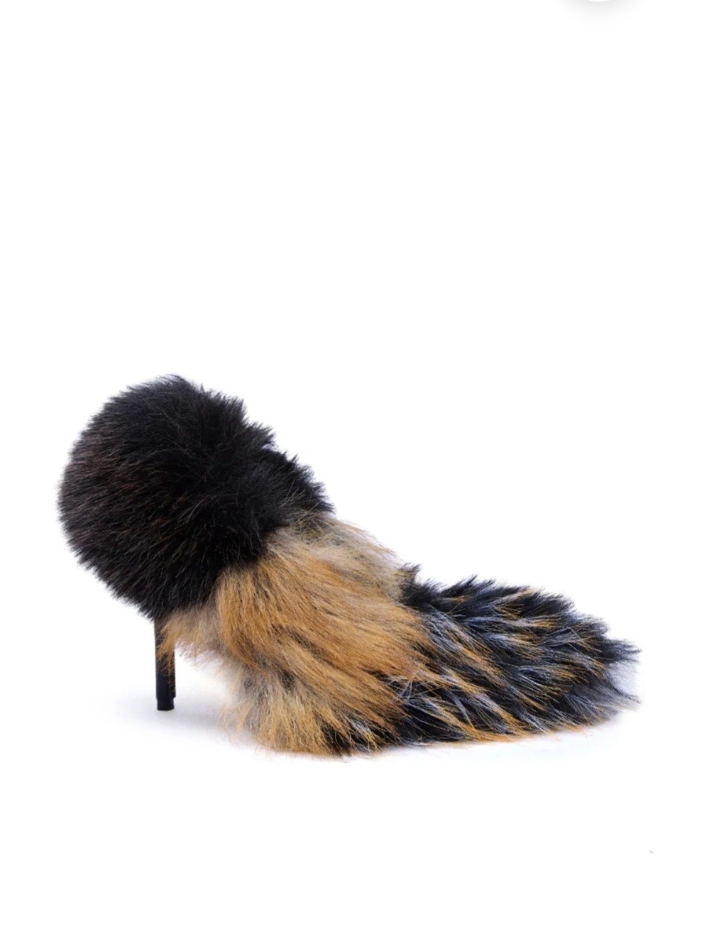 Faux Fur Pointed Heel Mule — Black and Brown